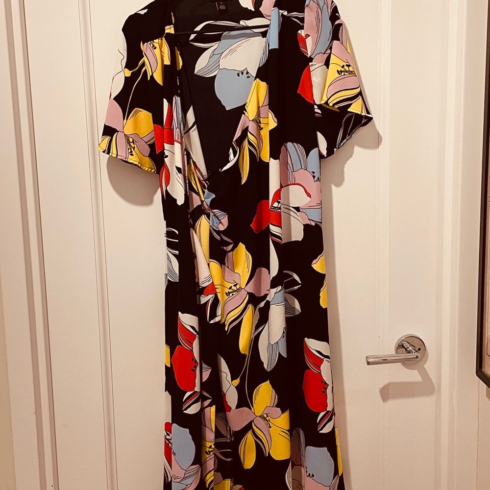 Halogen Floral Wrap Dress (XS)